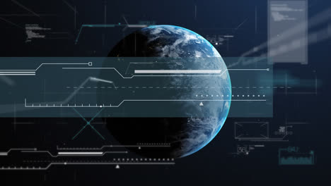 animation of data processing over globe on blue background