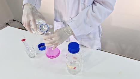 scientist conducts chemical reaction with precision