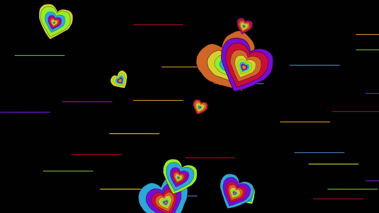 검은 바탕 위에 무지개 심장의 애니메이션