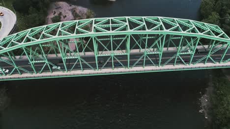 aerial view of easton pa and delaware river with cars driving on the bridge