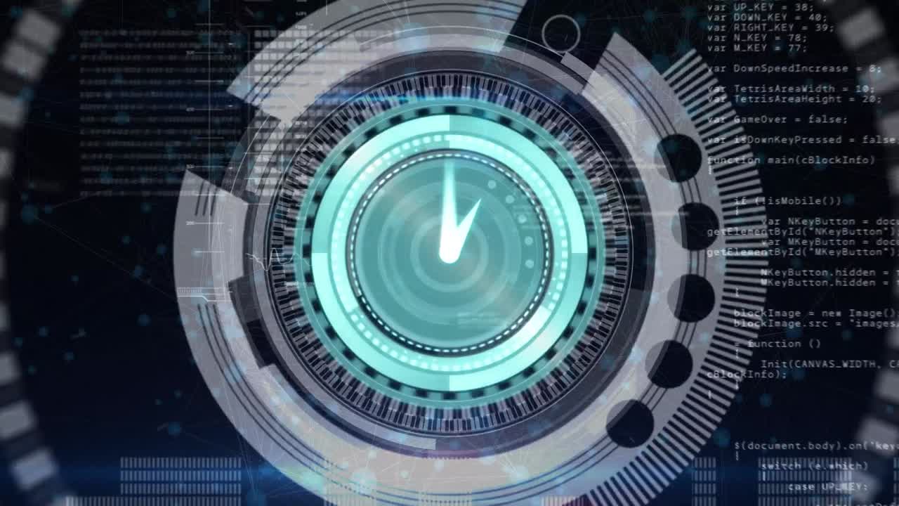 animazione dell'orologio e dell'elaborazione dei dati su sfondo scuro