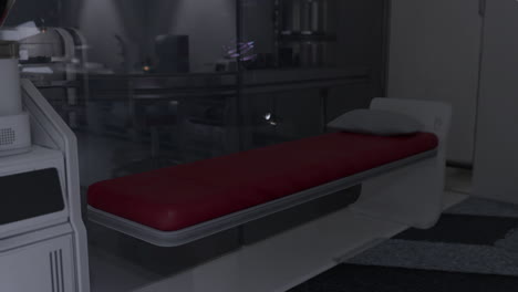 Modern medical facility with a sleek examination bed and minimalistic design