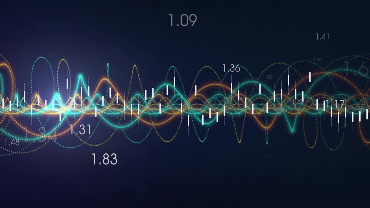 Signal display starting left burst, pulsing bars, shifting waves, visualizing data stream