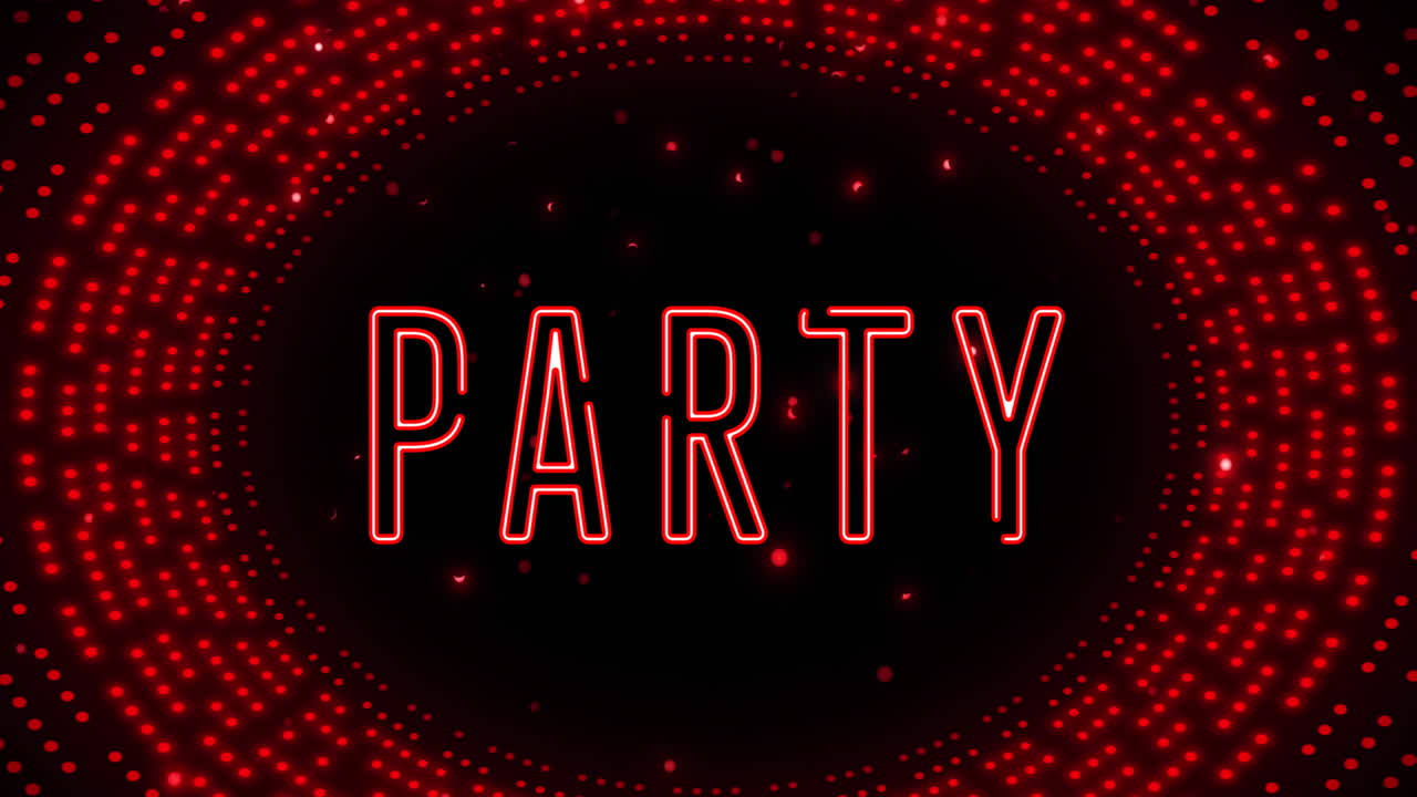 Animation of party text over flashing red light pattern