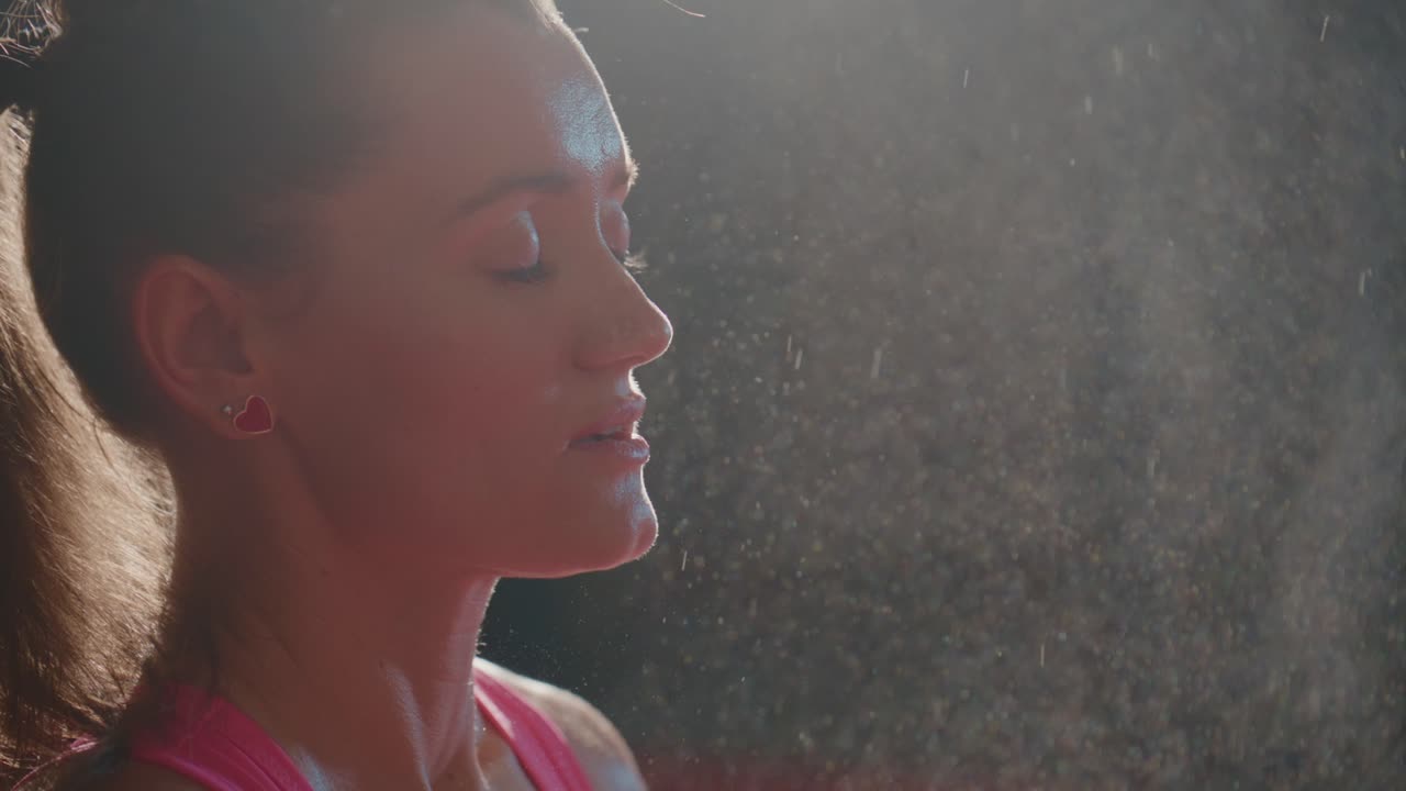 Close Up of Sweating Woman Resting After Intense Workout