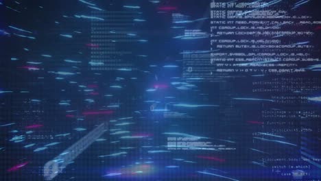 Animation of data processing and dots of light on navy background
