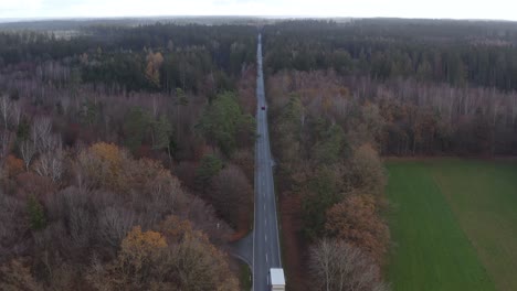 driving cars at a straight country road until the wide horizon, filmed by a drone in 4k