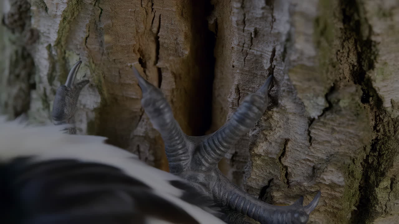 Close-up of a bird's foot gripping tree bark