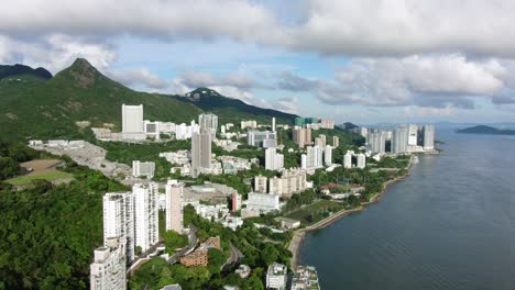 Aerial-view-of-Hong-Kong-waterfront-residential-luxury-skyscrapers-at-Telegraph-Bay-Area