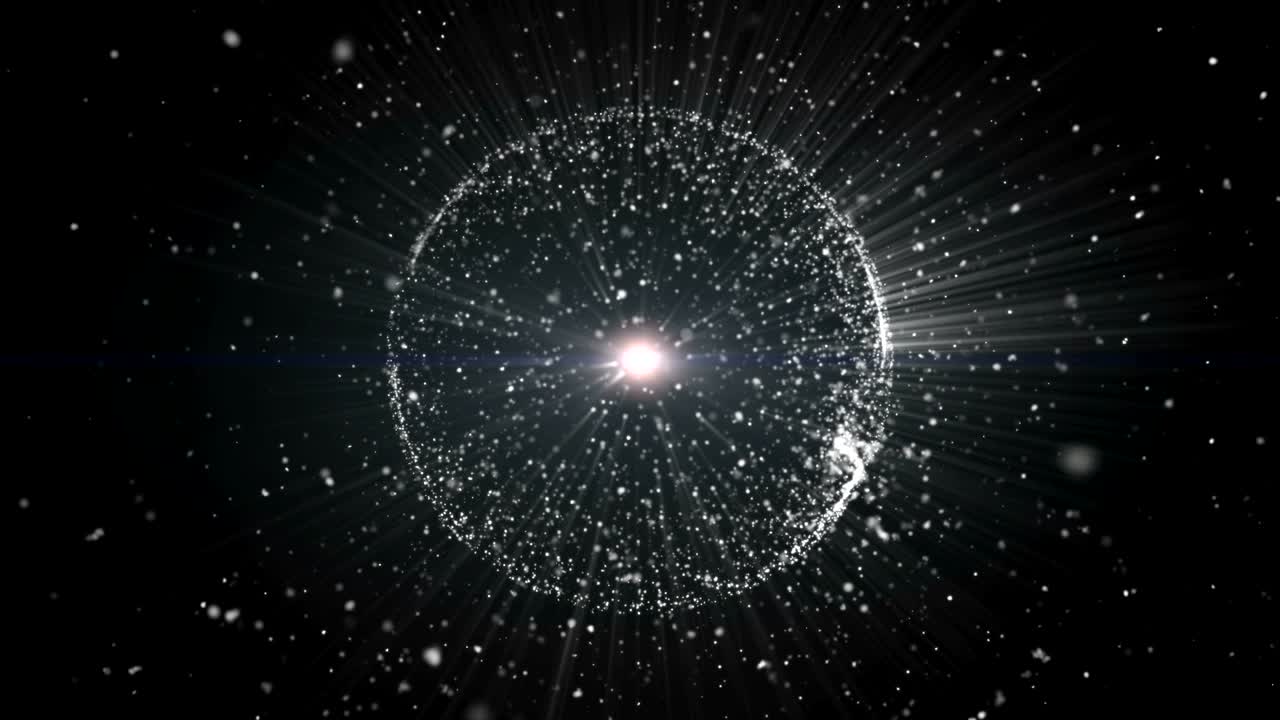 Seamless loop, Abstract background with circular shape formed of small particles. Light ray effect.