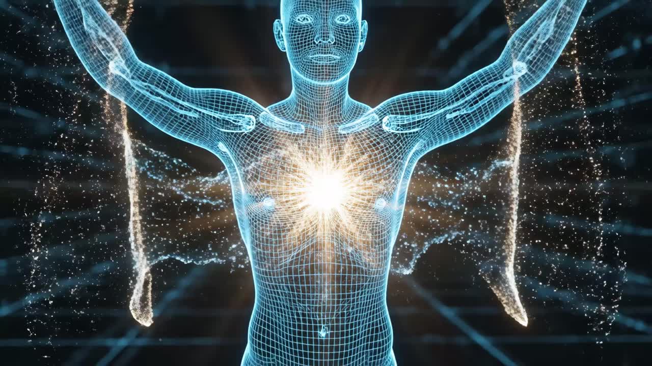 Wireframe Human Body with Energy Effects