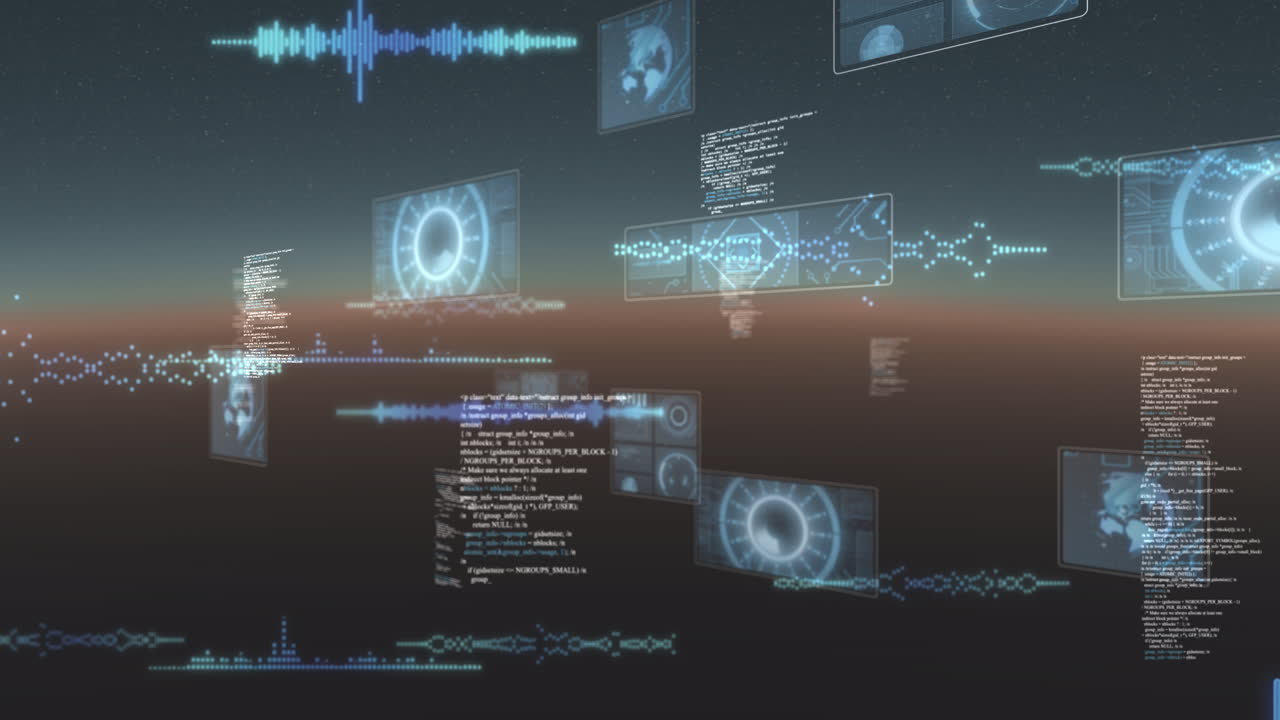 Animation of scopes scanning, statistics recording and data processing on screens