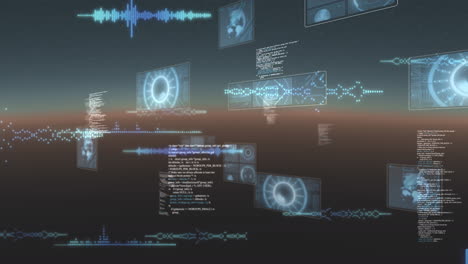 animation of scopes scanning, statistics recording and data processing on screens