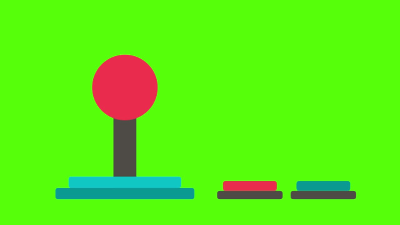 초록색 화면 배경에 있는 빨간색과 파란색 버튼