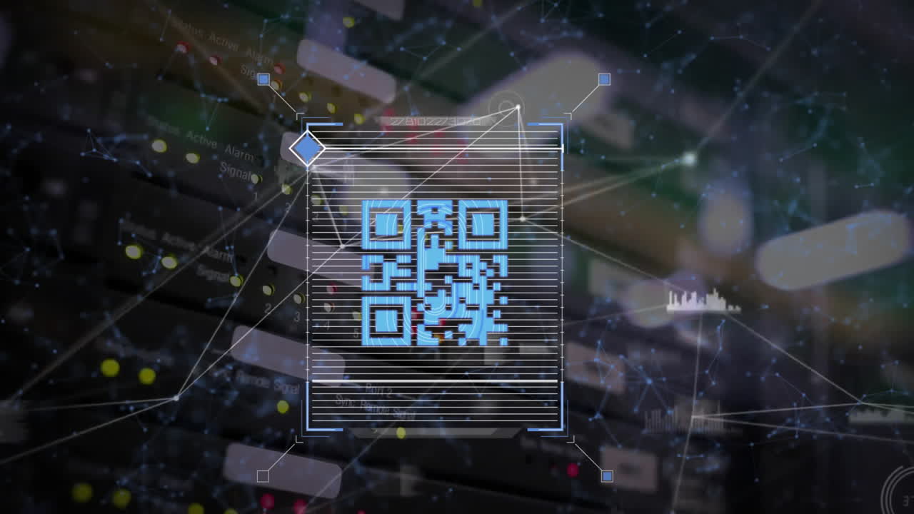 Animation of qr code with data processing over computer server