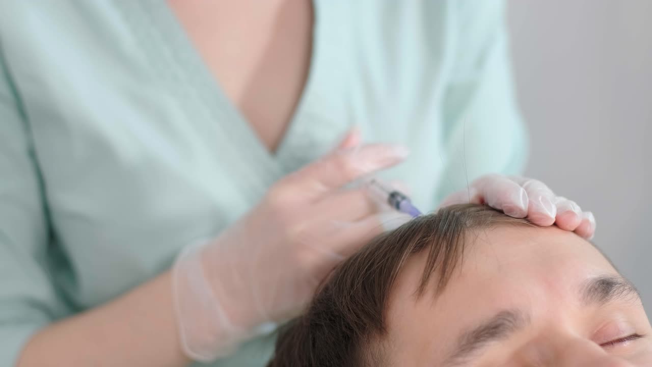 procedimiento de mesoterapia capilar en la clínica de cosmetología moderna