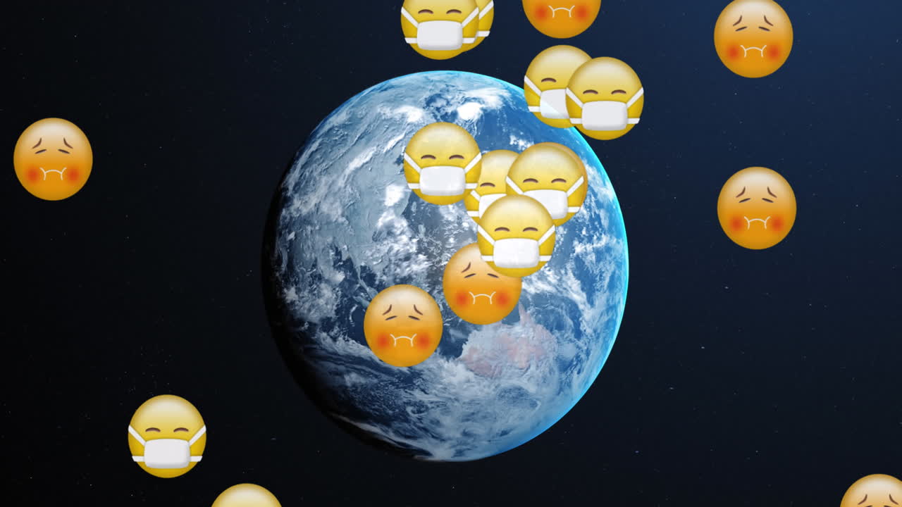 아픈 이모지 (sick emoji over planet earth)