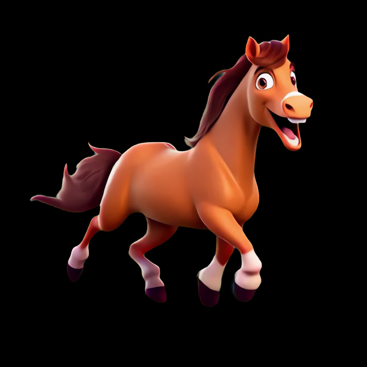 Animated joyful horse character animation isolated asset, transparent 4K video, alpha channel