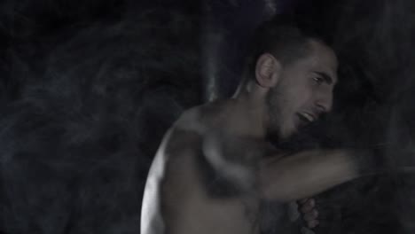 a man is boxing in a delayed pear action