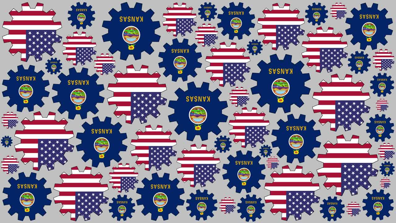 y la bandera estadounidense de kansas engranajes girando fondo