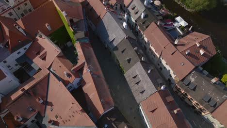 Majestic-aerial-top-view-flight-Krumlov-castlein-czech-republic-Cesky-in-Europe,-summer-of-2023