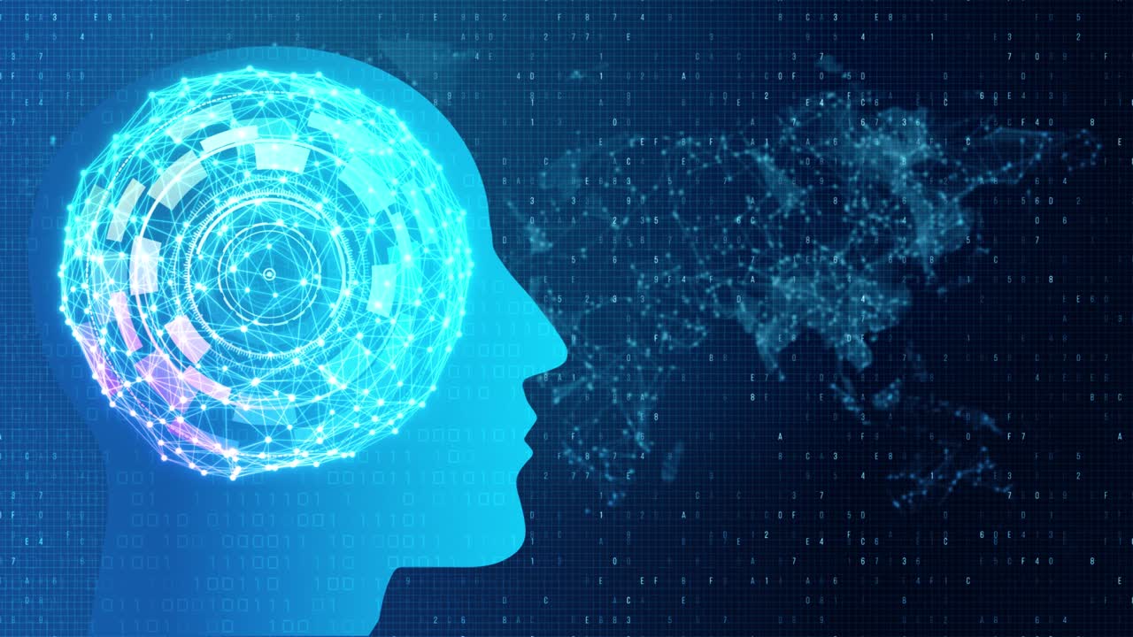 Technology Artificial intelligence AI brain animation digital data concept Loop Animation