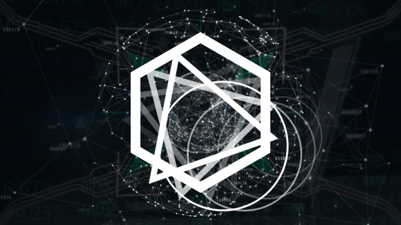 animación de formas que se mueven sobre una red de conexiones