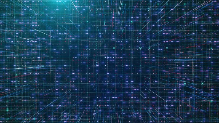 Sfondo Big Data con linee di movimento e numeri binari casuali e codice