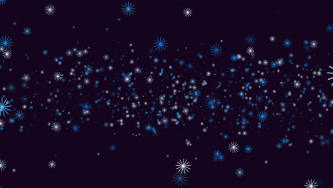 flying digital colorful snowflakes in night sky