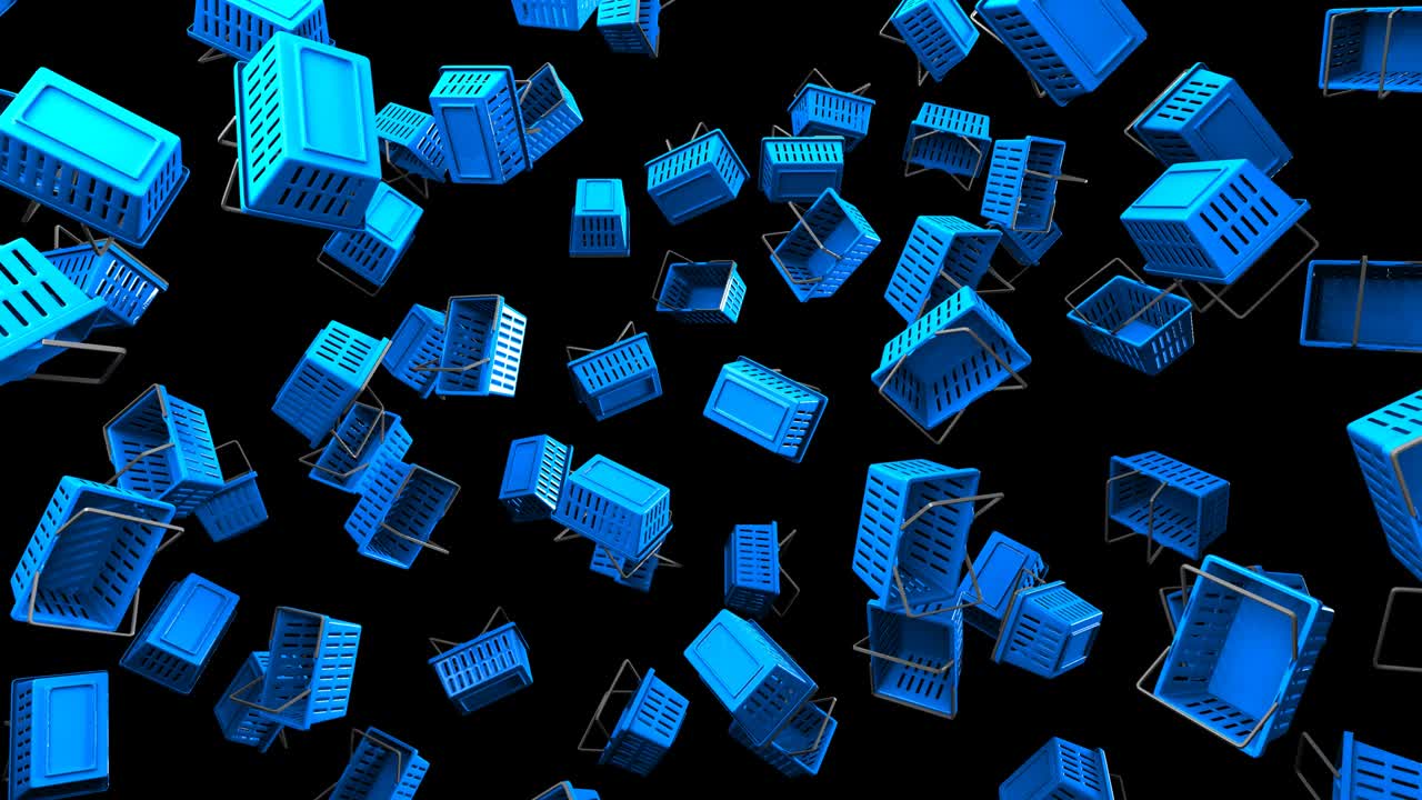 cestas de compras azules sobre fondo negro