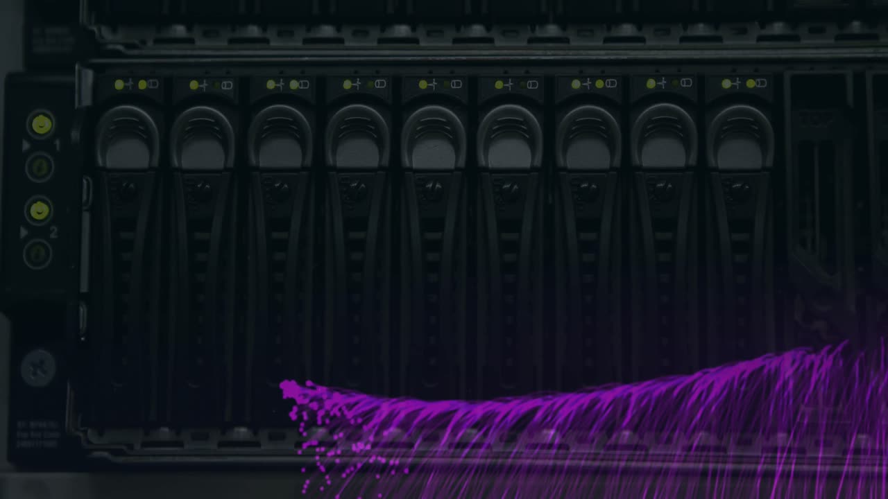 Animation of moving shapes over server room