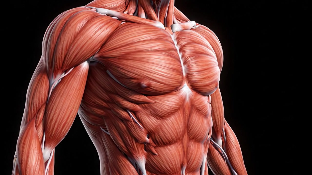 Ihmisen anatomian tutkiminen: Kattava visuaalinen matka lihas- ja luurakenteiden läpi, korostaen lihas- ja luujärjestelmien välistä vuorovaikutusta.