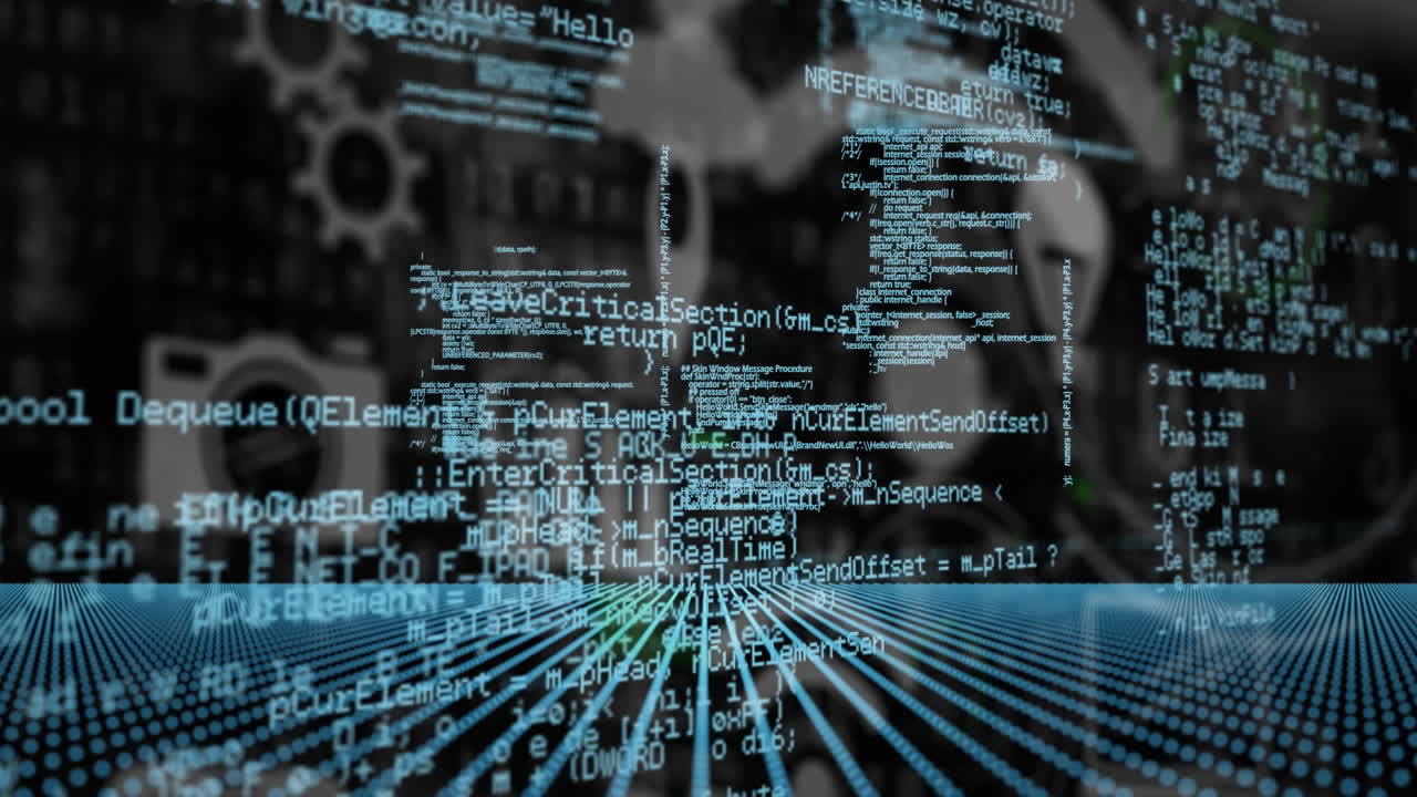 Animation of data processing and media icons on black background