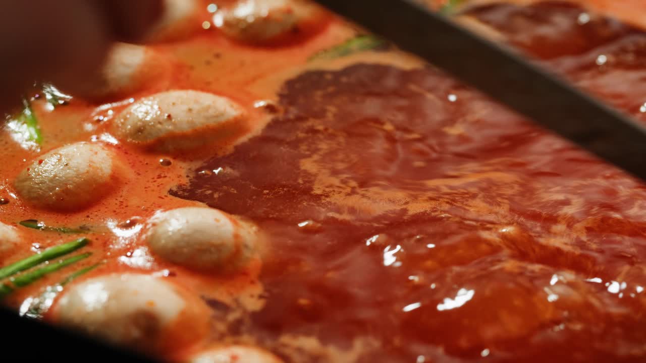 비 에 인 매운 수프 의 클로즈업