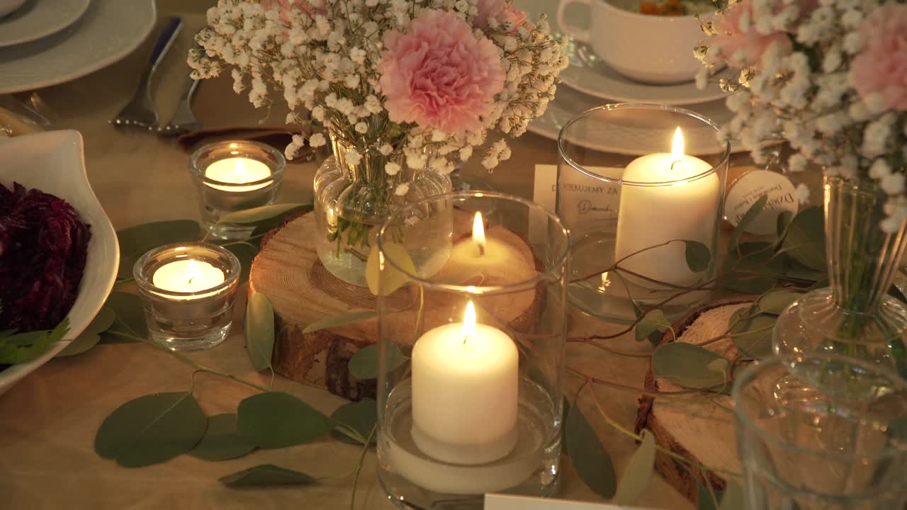 Static Close View of Wedding Candle in Boho Style