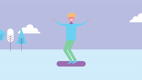 winter snowscape scene with man in snowboard