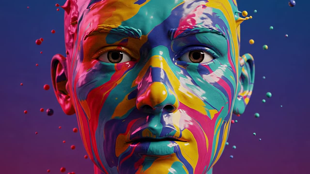 A stunning array of vibrant colors erupts across a canvas-like face, producing a dynamic and captivating art display brimming with creativity