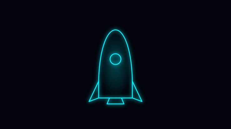Neon Blue Outline of a Rocket Ship Animation