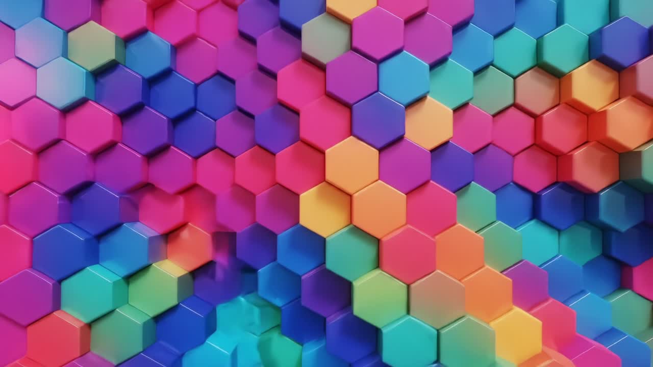 Vibrant Honeycomb Pattern with Bright Colors: A Stunning Visual Display of Interlocking Hexagonal Shapes, Radiating with Energy and Aesthetic Appeal
