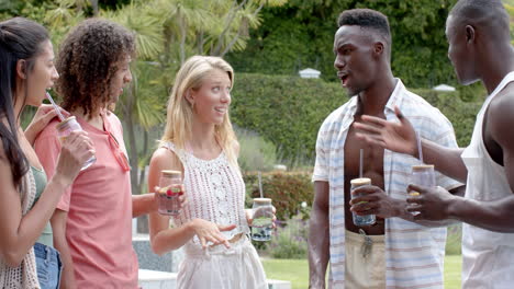 diverse friends enjoy a lively conversation outdoors