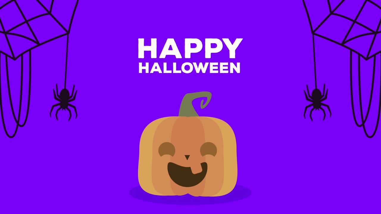 animazione con lettere di halloween felice con zucca e ragni