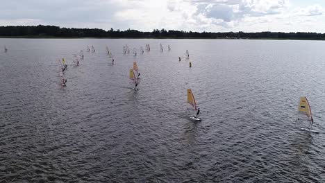windsurfing championship on lake burtnieks aerial view