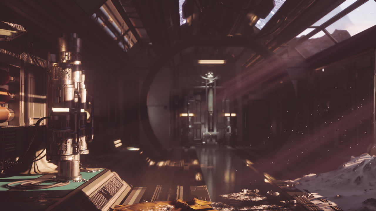 pasillo futurista con diseño elegante y iluminación ambiental en una estación espacial