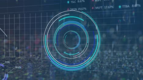 Animation-of-processing-circle-and-financial-data-on-navy-background