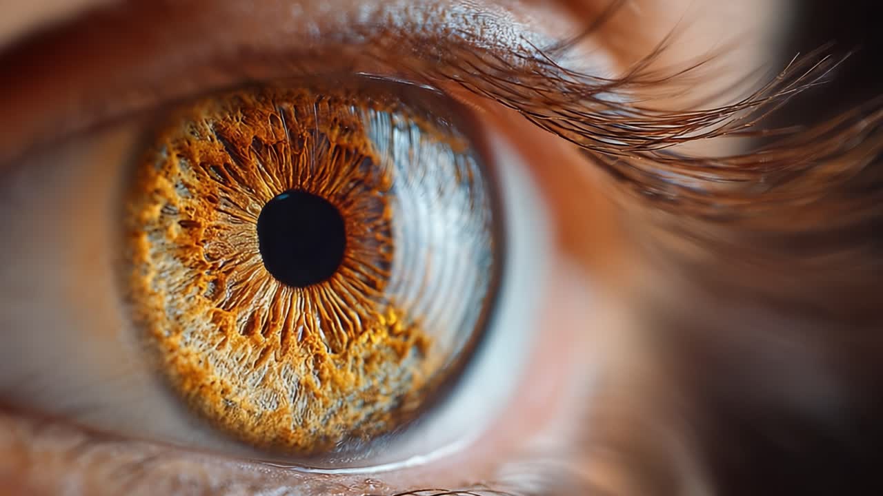 A Detailed Close-Up of a Beautiful Eye with Rich Amber and Brown Tones Highlighting Intricate Patterns and Textures, Showcasing Its Unique Beauty and Complexity