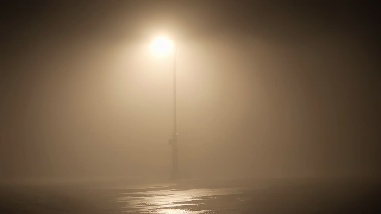 Street Lamp in Dense Fog at Night