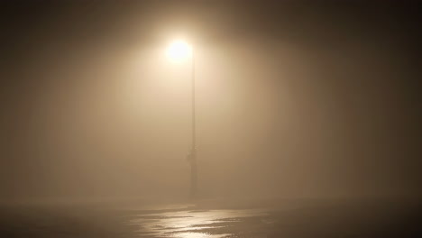 street lamp in dense fog at night