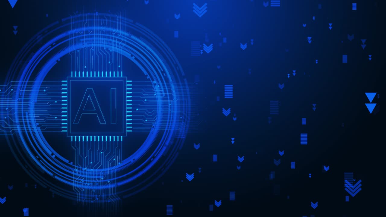 Digital computer ai chip cpu futuristic motherboard data moving circuit board 4k background printed