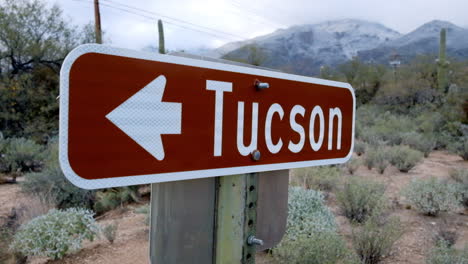 tucson bienvenido letrero destacado, con arbustos verdes de paisaje seco en la temporada de invierno