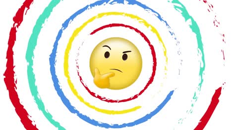 animación de círculos en movimiento de colores y icono emoji sobre fondo blanco